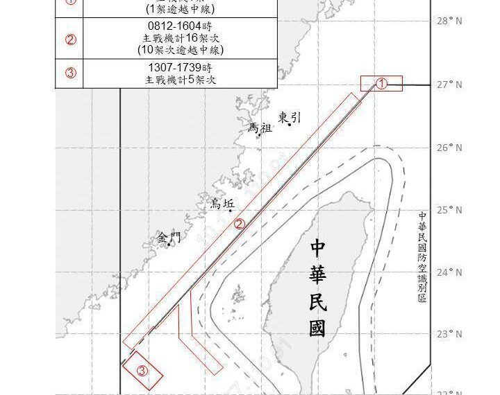 台灣新聞通訊社-27共機艦擾台 16共機越中線