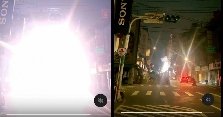 台灣新聞通訊社-爆炸瞬間曝！桃園中正路深夜電線爆炸「像火樹銀花」　近千戶12分鐘復電