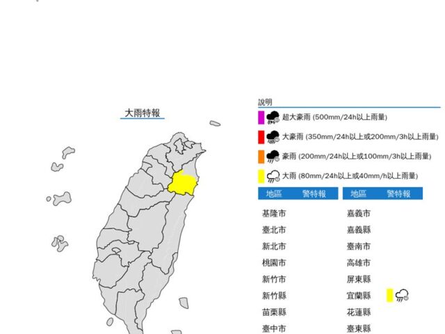 台灣新聞通訊社-快訊／東北季風增強！宜蘭大雨特報　雨下到入夜