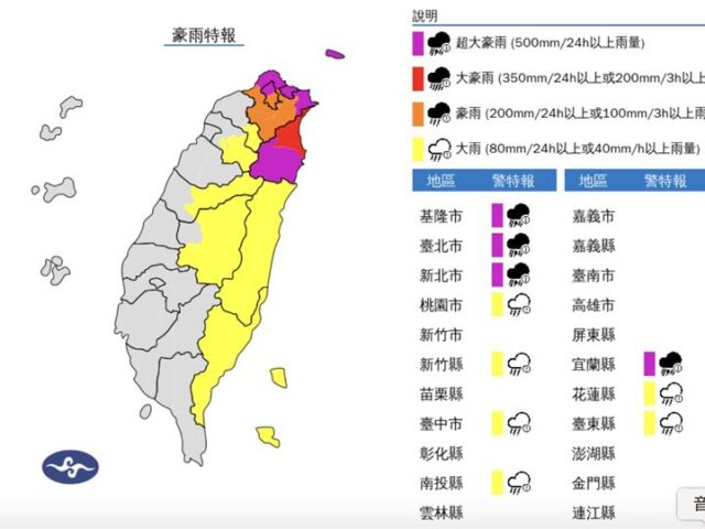 台灣新聞通訊社-豪雨狂轟4地紫爆！準康芮可能3路徑出爐　「潭美回馬槍」再近台機率曝