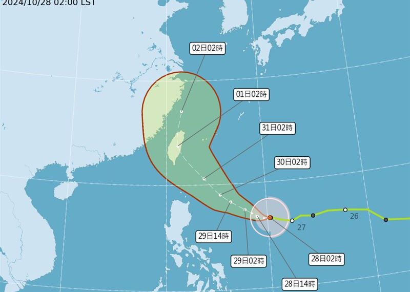 台灣新聞通訊社-有望颱風假？康芮暴風圈侵襲率「15地飆破90%」　恐登陸這3天影響最劇