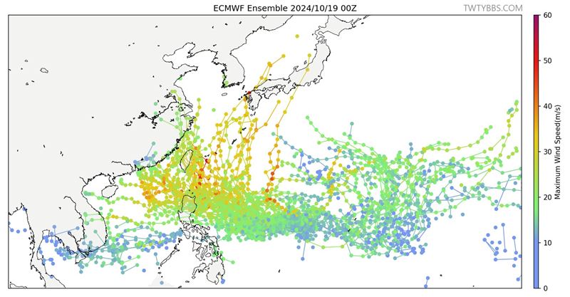 台灣新聞通訊社-秋颱大爆發？歐洲模式最新預測圖曝「台灣上空密密麻麻」　專家回應了