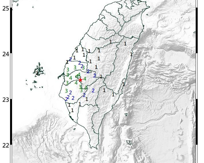 台灣新聞通訊社-嘉義中埔下午連8震 氣象署：未來1周恐有規模4以上餘震