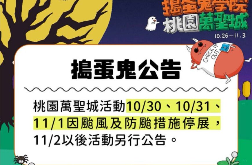 台灣新聞通訊社-康芮颱風逼近 桃園萬聖城今起停展、蔣公誕辰謁陵取消