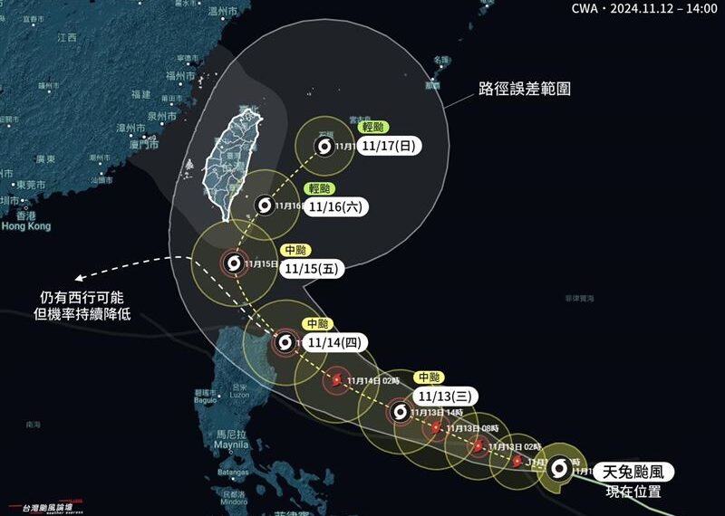 台灣新聞通訊社-天兔侵台機率上升！專家點「1關鍵」：恐迎深秋颱風