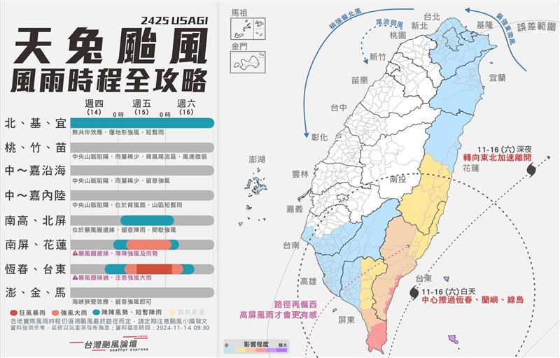 台灣新聞通訊社-天兔颱風不排除侵台！全台風雨時程一次看　3地迎豪雨第一線