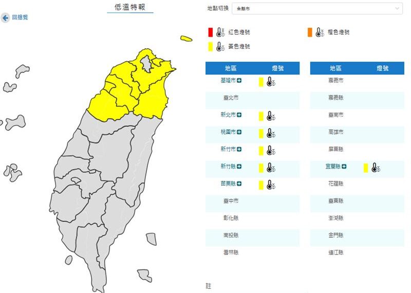 台灣新聞通訊社-越晚越冷！7縣市低溫特報　今晚明晨「10度以下」