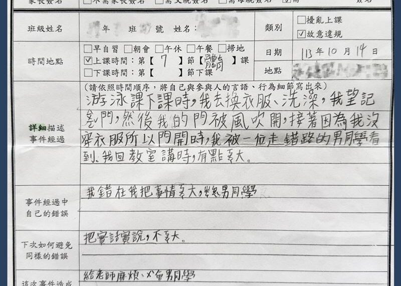 台灣新聞通訊社-女童被偷窺卻得道歉！議員批導師三度「取供」　北市教育局：將介入調查