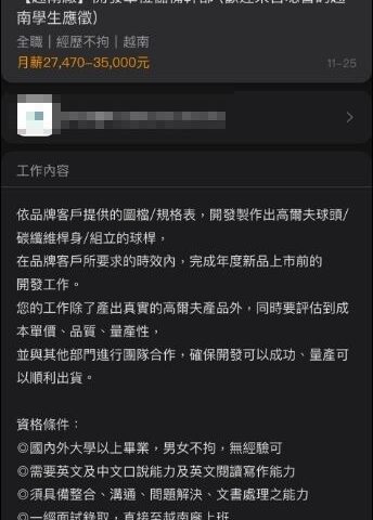 台灣新聞通訊社-外派越南！儲備幹部月薪「這數字」　網看傻：臉都不要了