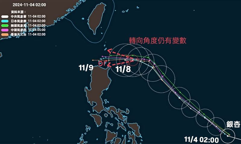 台灣新聞通訊社-銀杏颱風「高機率路徑」曝！氣象粉專：這2天最接近台灣