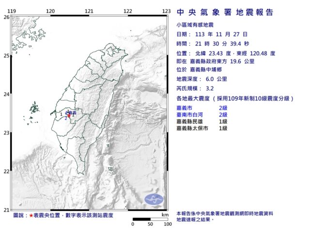 台灣新聞通訊社-嘉義有感地震 未傳出災情