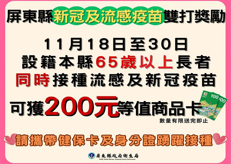 台灣新聞通訊社-強化免疫 屏東長者流感、新冠疫苗雙打送200元商品卡