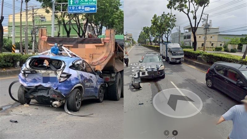 台灣新聞通訊社-360度高清「自拍車禍」！高雄Google街景車遭砂石車夾殺　網笑：公審？