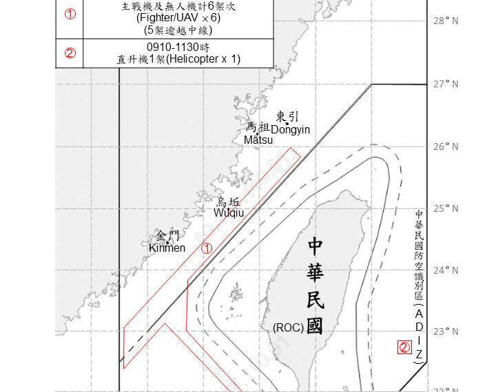 台灣新聞通訊社-中共7架次軍機擾台 6架次逾越海峽中線