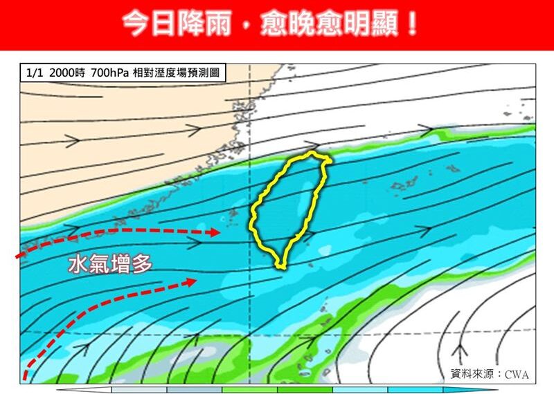 台灣新聞通訊社-元旦清晨僅8.9度！今「全台有雨」越晚越明顯　專家曝雨最大時間曝