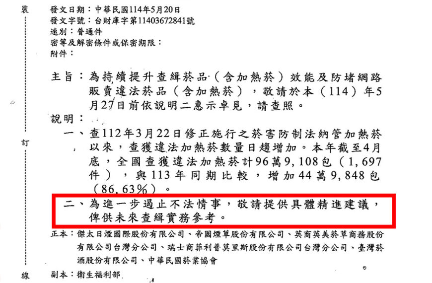 台灣新聞通訊社-加熱菸審查卡關引爆走私潮　財政部520發函五大菸商惹議