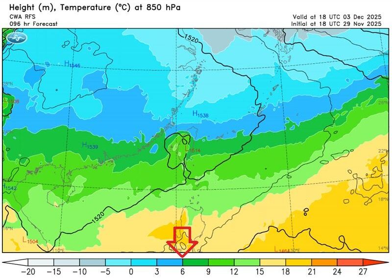 台灣新聞通訊社-首波冷氣團要來了!最冷時間曝光 鄭明典亮一圖示警
