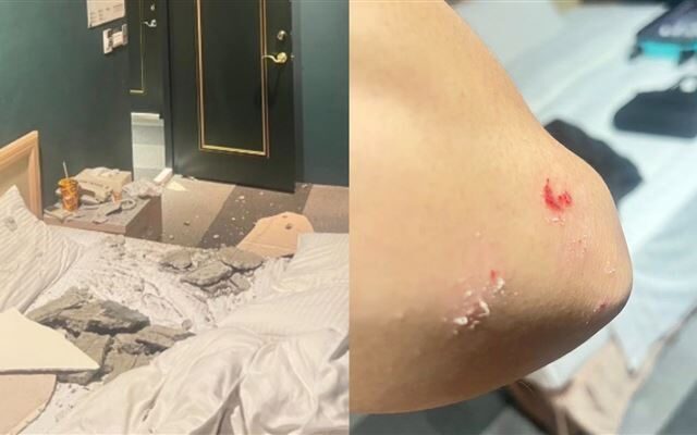 台灣新聞通訊社-住旅館深夜水泥塊崩落！直砸枕頭　男子死裡逃生　家屬怒：用小紅包打發