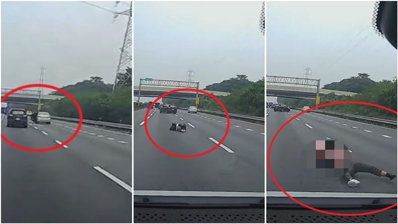 台灣新聞通訊社-離譜畫面曝！國道疾駛「車內掉出一個人」駕駛連滾帶爬…驚嚇指數破表