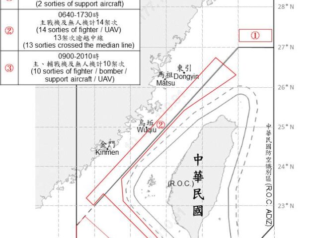 台灣新聞通訊社-共軍昨再發動聯合戰備警巡  26機10艦出海擾台