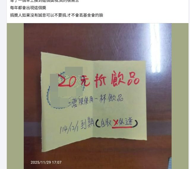 台灣新聞通訊社-摸彩抽中「20元手寫折價券」引熱議 年終獎品看心意還是價值?