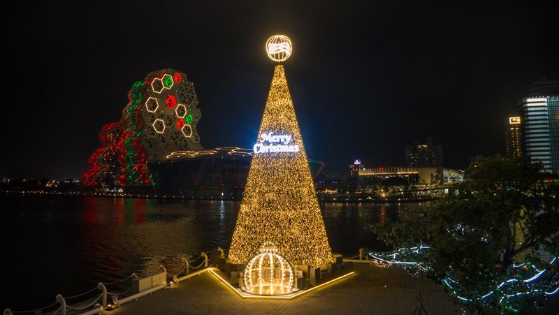 台灣新聞通訊社-港灣絕美聖誕樹「金勾TREE」亮相 破萬網友搶先點讚:高雄每天都有驚喜