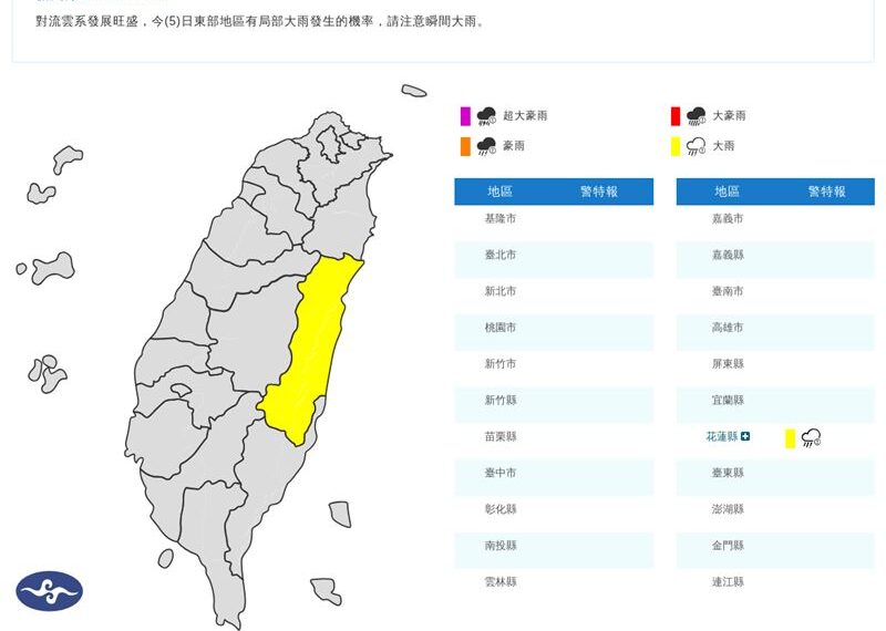 台灣新聞通訊社-快訊／傘快拿出來！1縣市大雨特報「下到入夜」