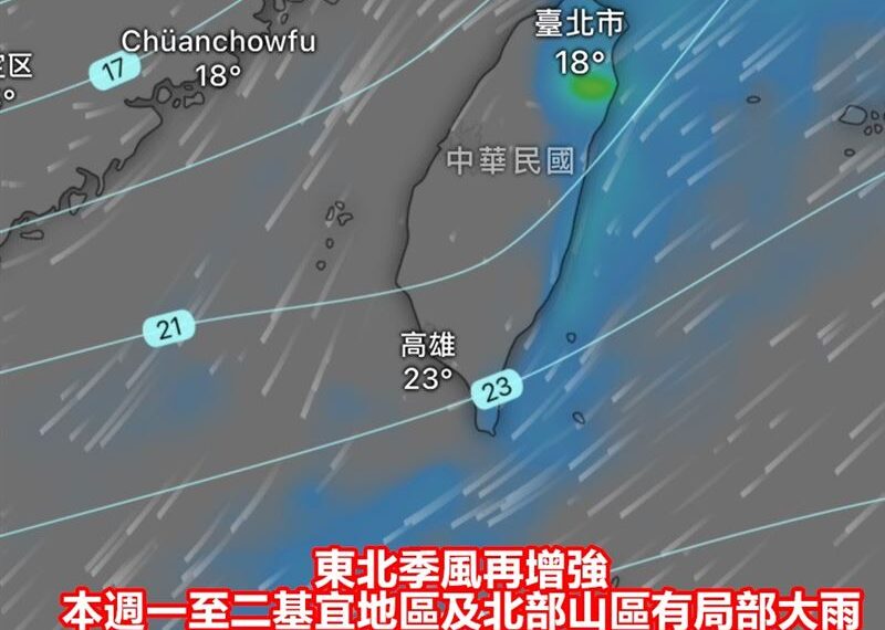 台灣新聞通訊社-東北季風狂襲!「4地區」炸雨彈 本週最凍時刻曝光