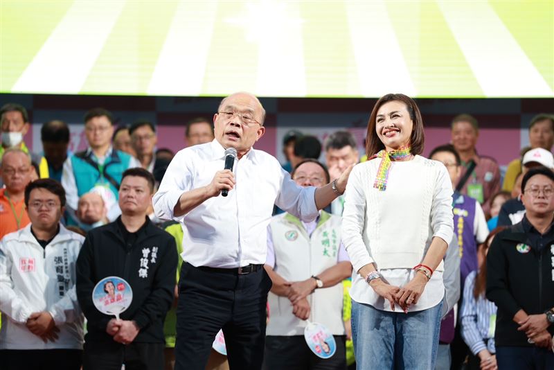 台灣新聞通訊社-護國院長蘇貞昌站台金句變早安圖卡 邱議瑩:帶領高雄更好、繼續邁進!