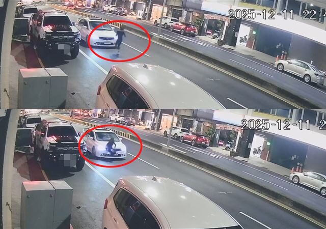 台灣新聞通訊社-詭異！台南妙齡小姐姐 「馬路衝浪」連續撲車…第二次真的被撞倒了