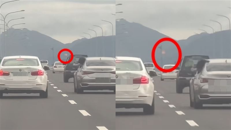 台灣新聞通訊社-國5玩命惡搞！兩車霸佔車道「探窗玩水球大戰」爆裂濺滿路　驚險畫面曝