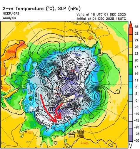 台灣新聞通訊社-2波冷空氣夾擊台灣!鄭明典PO一圖:最低溫仍有變數