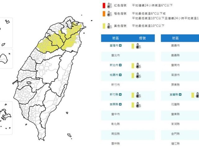 台灣新聞通訊社-冷氣團抵達！粉專示警「各地越晚越寒冷」　這2區低溫探10度