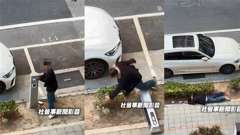 台灣新聞通訊社-怎麼了？台南55歲男失控「踢踹狂揍停車柱」全爛了…下秒仆街失控吶喊
