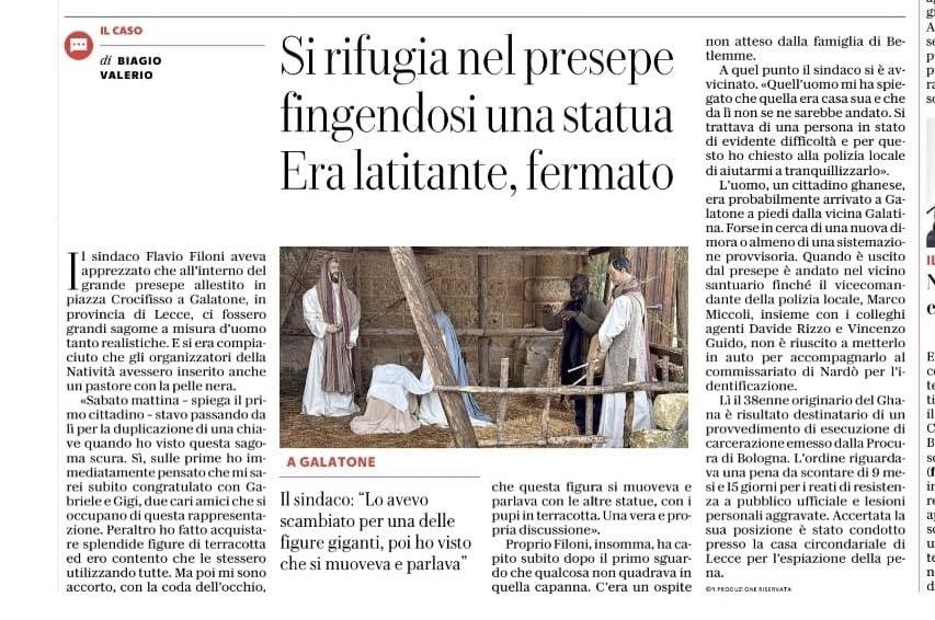 台灣新聞通訊社-義大利通緝犯藏身聖誕佈景扮雕像 市長路過「鷹眼盯上」識破