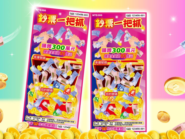 台灣新聞通訊社-刮刮樂「鈔票一把抓」上市 6個頭獎300萬元 總中獎率37.04%