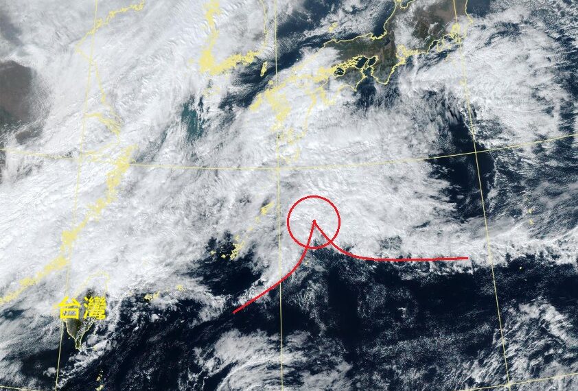 台灣新聞通訊社-雲邊界往下外開、接合處往上拱起 鄭明典:低壓發展的雲型