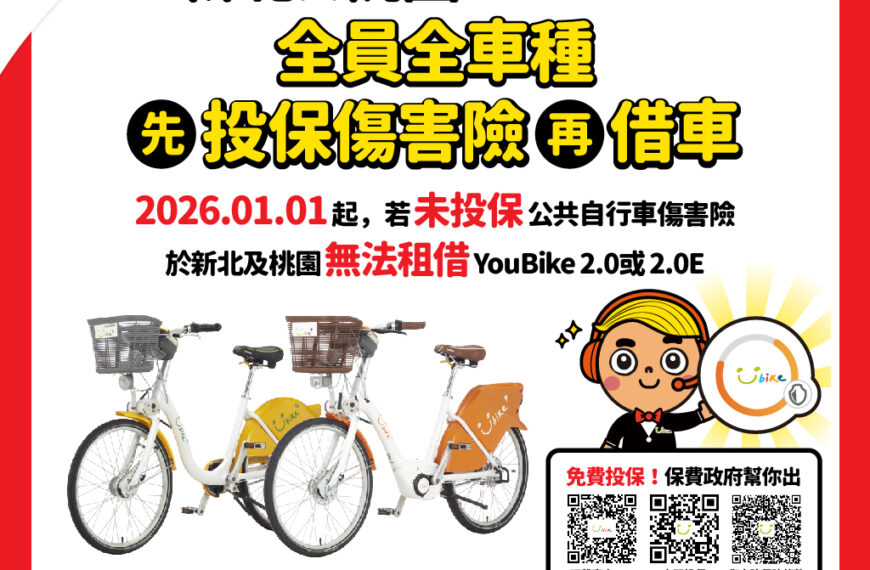台灣新聞通訊社-有投保才能借 新北、桃園明年共推 YouBike 公共自行車傷害險新制
