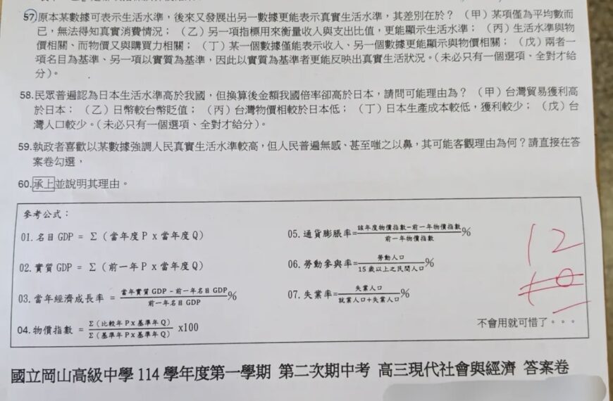 台灣新聞通訊社-岡山高中學生爆試卷寫「中華民國」被扣分? 校方澄清:已補回成績