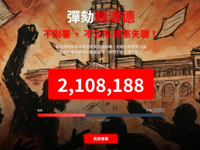 台灣新聞通訊社-網路「彈劾賴清德」活動 不到18小時破200萬份