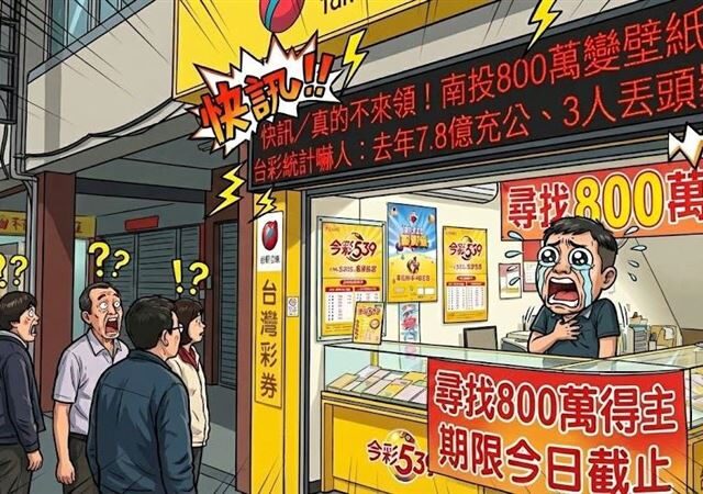 台灣新聞通訊社-快訊／太浪費！南投800萬得主神隱　台彩：去年7.8億充公、3人丟頭獎