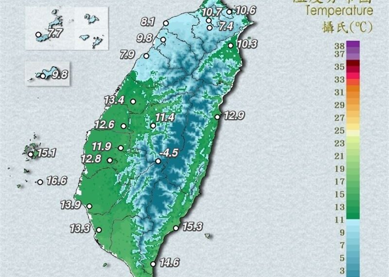台灣新聞通訊社-今晨驚見3.9℃極端低溫!今晚又有冷氣團接力 專家:下週恐有颱風生成