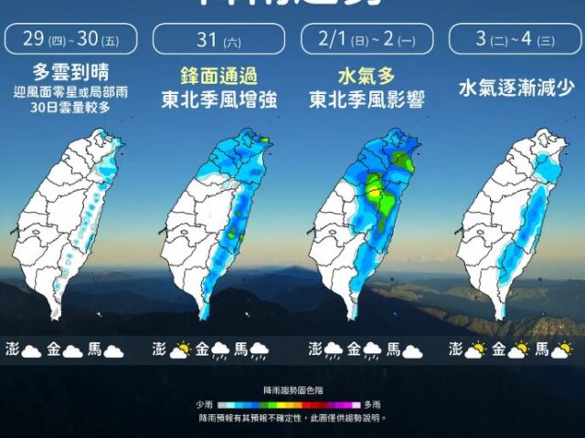 台灣新聞通訊社-先暖後冷！雨彈與冷氣團將至「恐半個台灣都濕」探11度