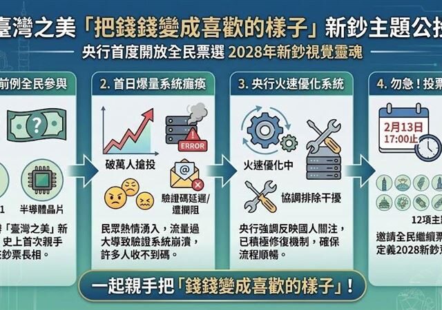 台灣新聞通訊社-把錢錢變成喜歡的樣子！新台幣改版票選首日塞爆　央行：2/13前都能投