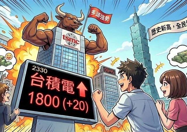 台灣新聞通訊社-新／台積電驚天一漲！股價衝破1800元再創歷史　狂掀台股多頭巨浪
