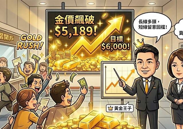台灣新聞通訊社-金價上不封頂？飆破5,189鎂天價　台銀黃金王子曝「關鍵後市」