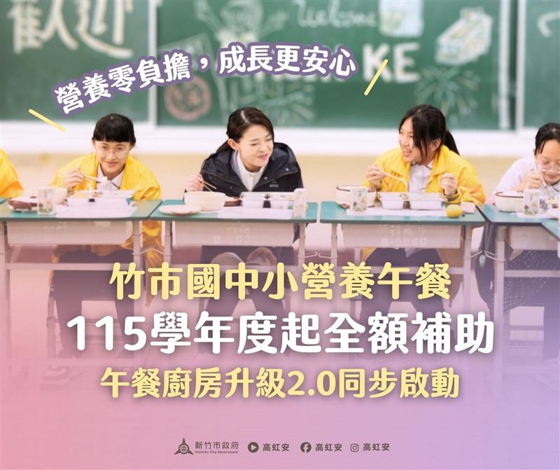 台灣新聞通訊社-新竹市跟進「全額補助國中小營養午餐」！高虹安：孩子是我最在乎的大事