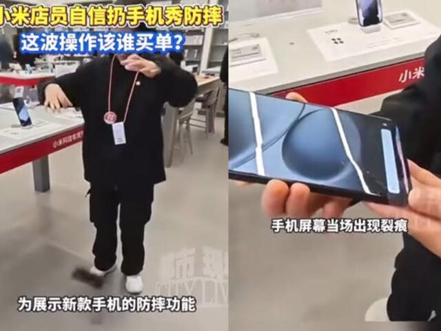 台灣新聞通訊社-有片／小米店員示範防摔手機秒破功　網見螢幕脆裂嘲諷：年度最真實測