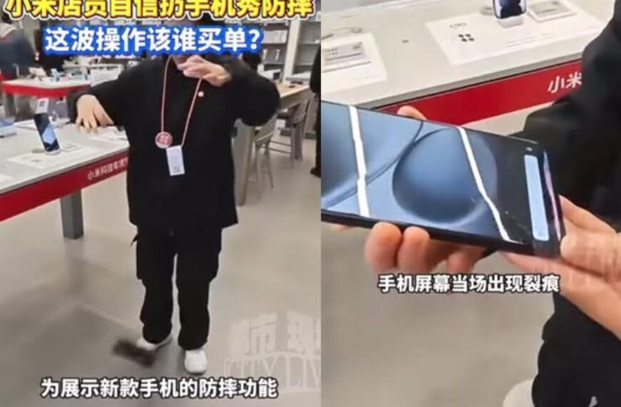 台灣新聞通訊社-有片／小米店員示範防摔手機秒破功　網見螢幕脆裂嘲諷：年度最真實測