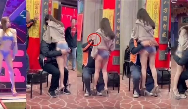 台灣新聞通訊社-廟會100元「內衣辣妹抱頭埋胸」服務！　男客爽貼雪乳洗臉畫面曝